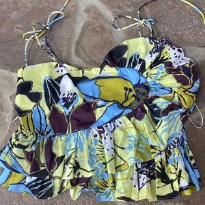 Ruffled Fan Tropical String Tie Blouse